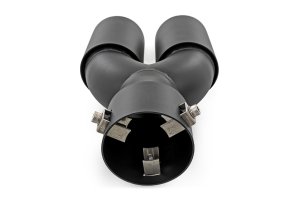 Exhaust Tip - Rough Country - Red RC Logo, 2.5-3 Inch Pipe Single Inlet, Dual Outlet - Black